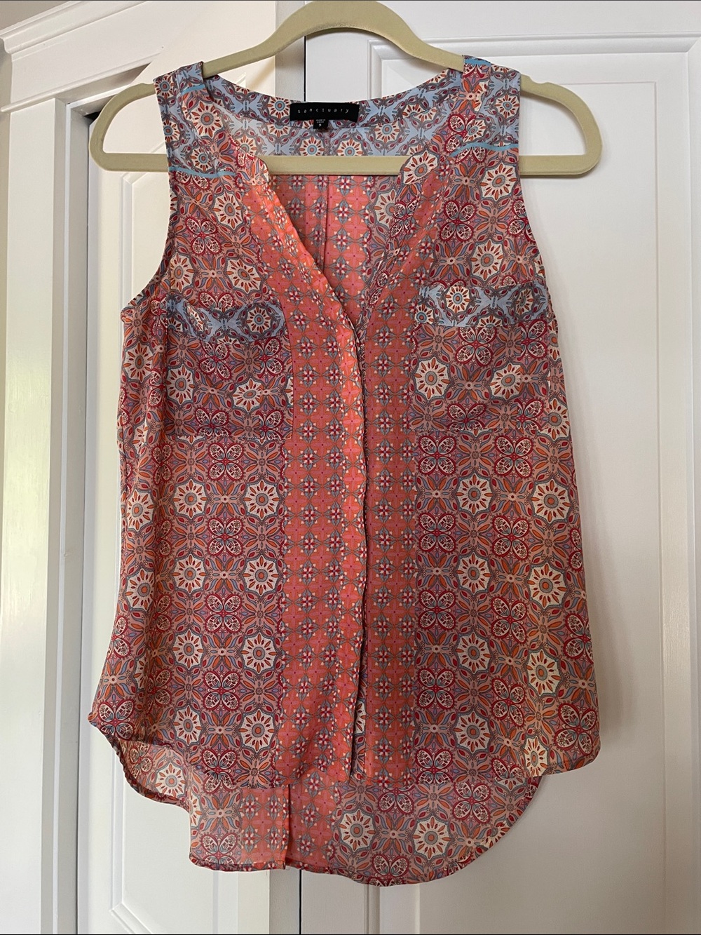Sanctuary Coral and Light Blue Printed Sleeveless Camisole